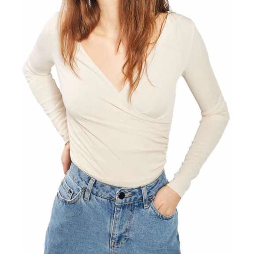 Topshop Ribbed Surplice Bodysuit, Size 2